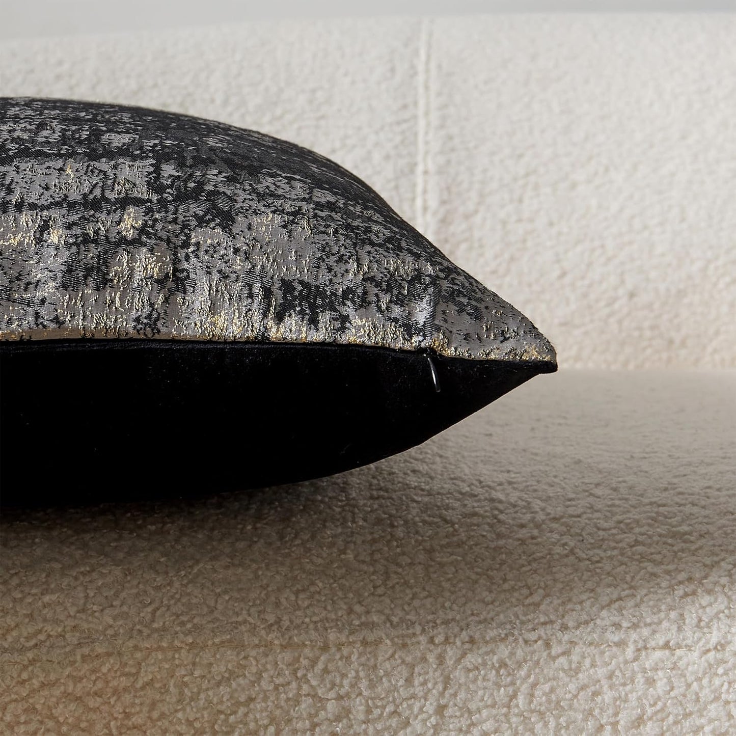 THE-TINOART Charcoal Gray & Black Pillow Cover 22x22 - Gold Embroidered Luxury Jacquard, Modern Reversible Throw Pillow Cover for Sofa/Bed, Velvet Backing