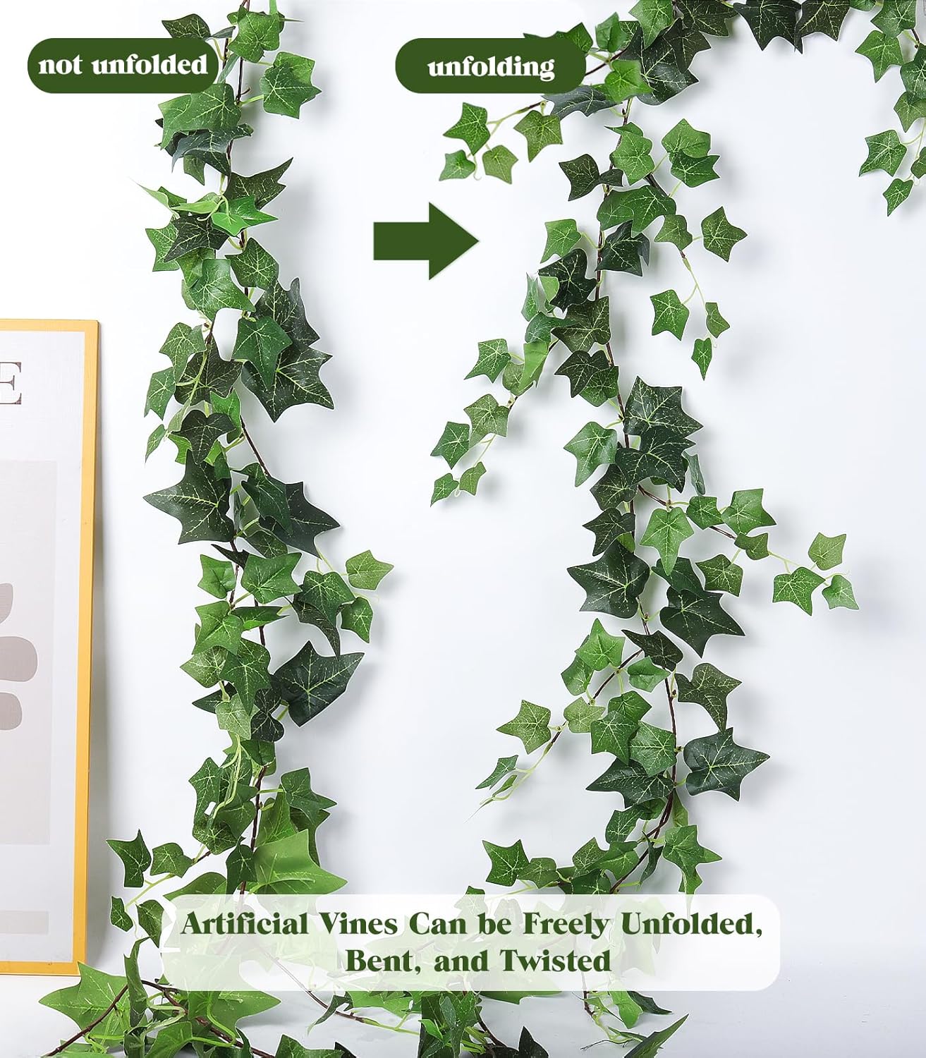 RECUTMS 3 Strands Artificial Ivy Vines 6.4Ft Green Ivy Garland Faux Hanging Plants Greenery Decoration Artificial Vines for Home Decor Indoor Home Wall Wedding Room Decor(Green)