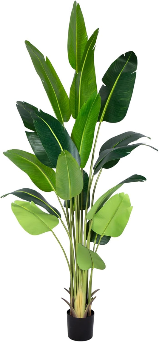 Artificial Bird of Paradise Plant 8Ft Fake Tropical Palm Tree with 18Trunks Faux Banana Leaf Trees in Pot for Home Indoor Outdoor Office Modern Decor Housewarming Gift
