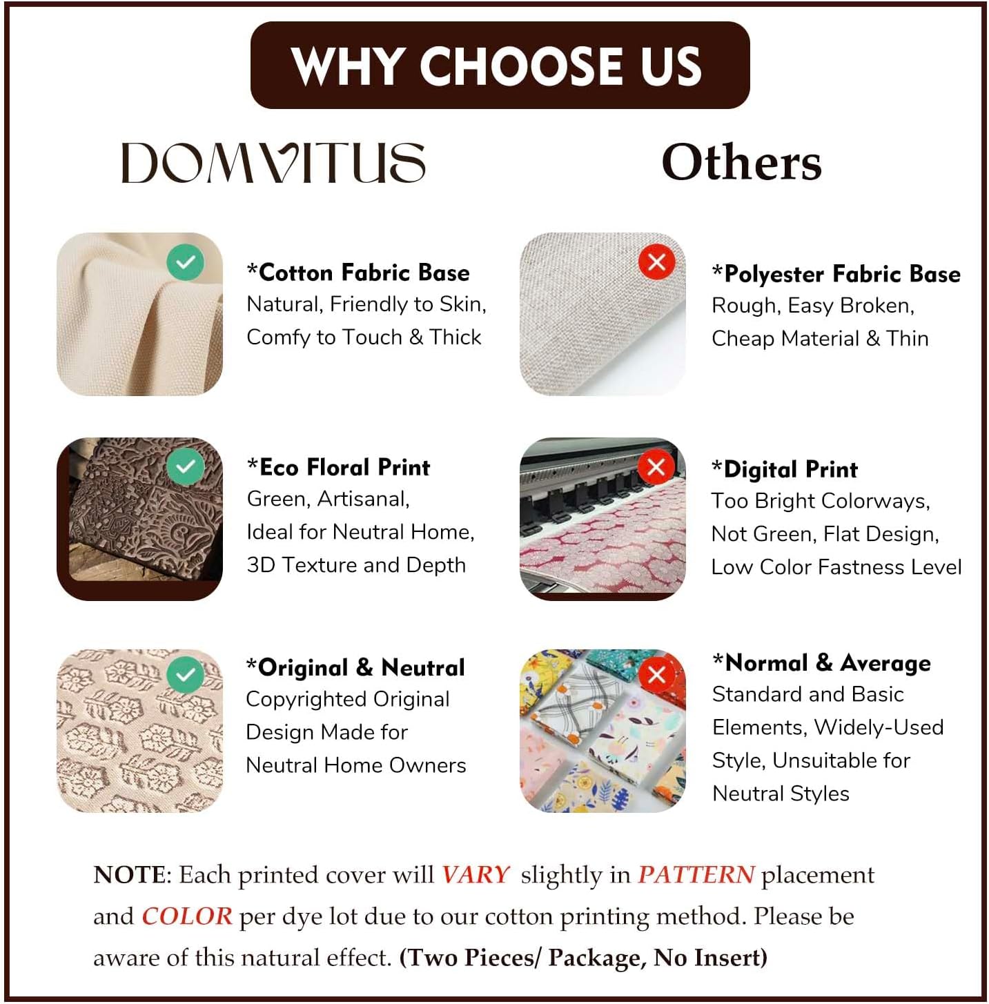 DOMVITUS Floral Pillow Covers Set of 2, Throw Pillow Covers 20x20, Floral Print Neutral Accent Decorative Pillow Covers for Living Room, Bed, Dark Brown