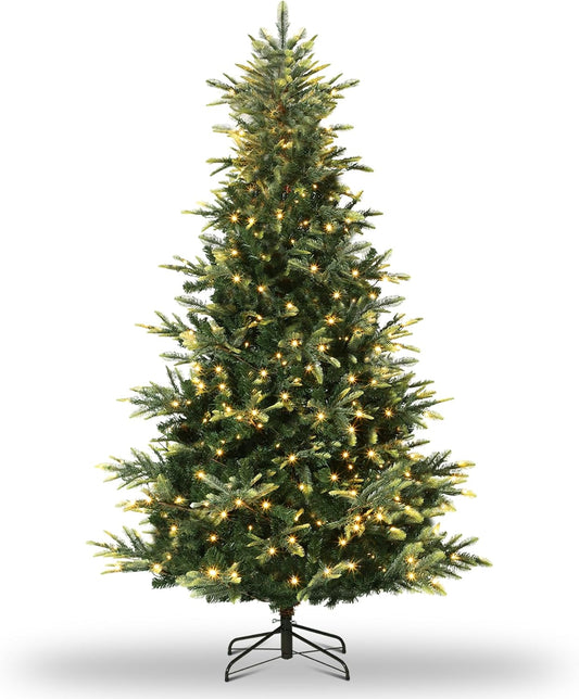 6.5ft Pre-lit Artificial Christmas Tree,Spruce Prelit Christmas Trees for Home,Office,Party Thickened PE&PVC Branch Tips & UL Listed Lights Incandescent Warm White,Fire-Resistant Automatic Branches