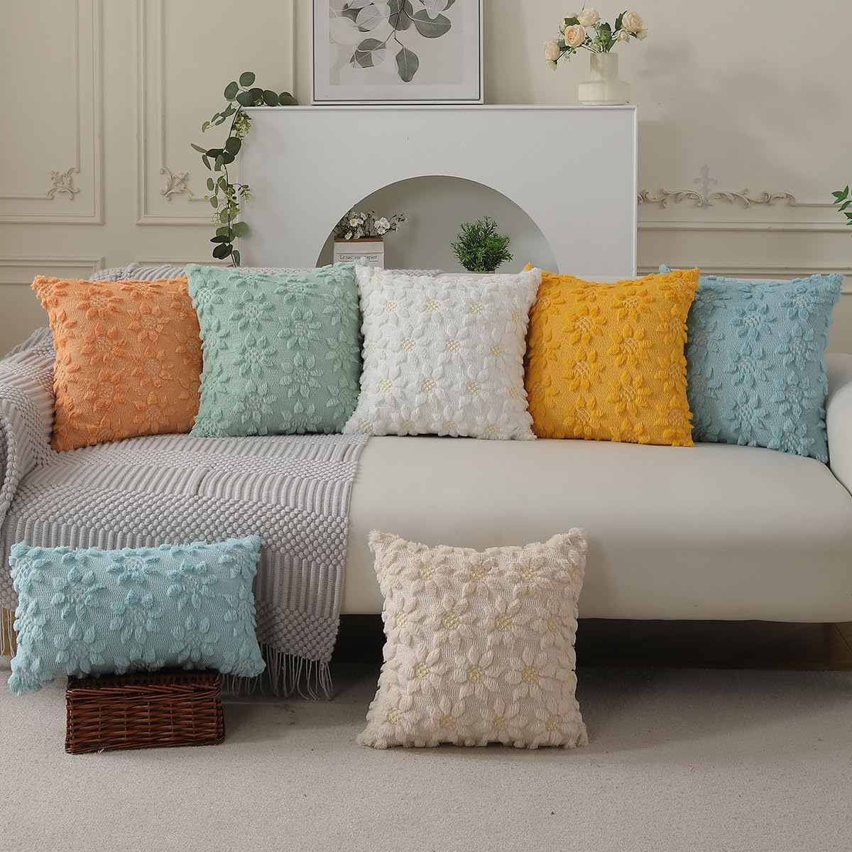 DFXSZ Spring Summer Pillow Covers 12x20 inch Set of 2 Farmhouse Decor Yellow Color Flower Heart Sunflower Soft Plush Faux Fur Jacquard Throw Pillows for Sofa Holiday Spring Home Decor PTK024C12