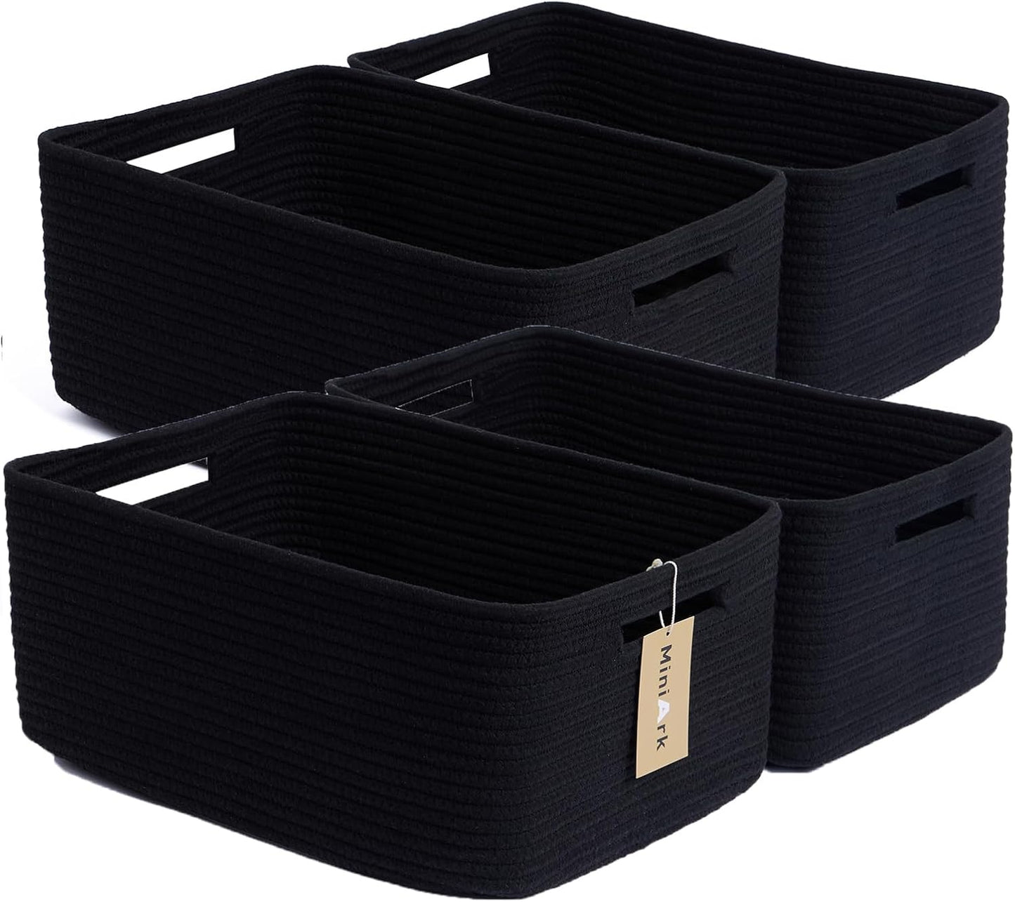Large Storage Baskets for Organizing, Closet Shelf Baskets for Clothes Blanket Towels, Baby Nursery, Toy Bins Box, Woven Rope Baskets, 17 x 13 x 7.5”, 4 Packs Black