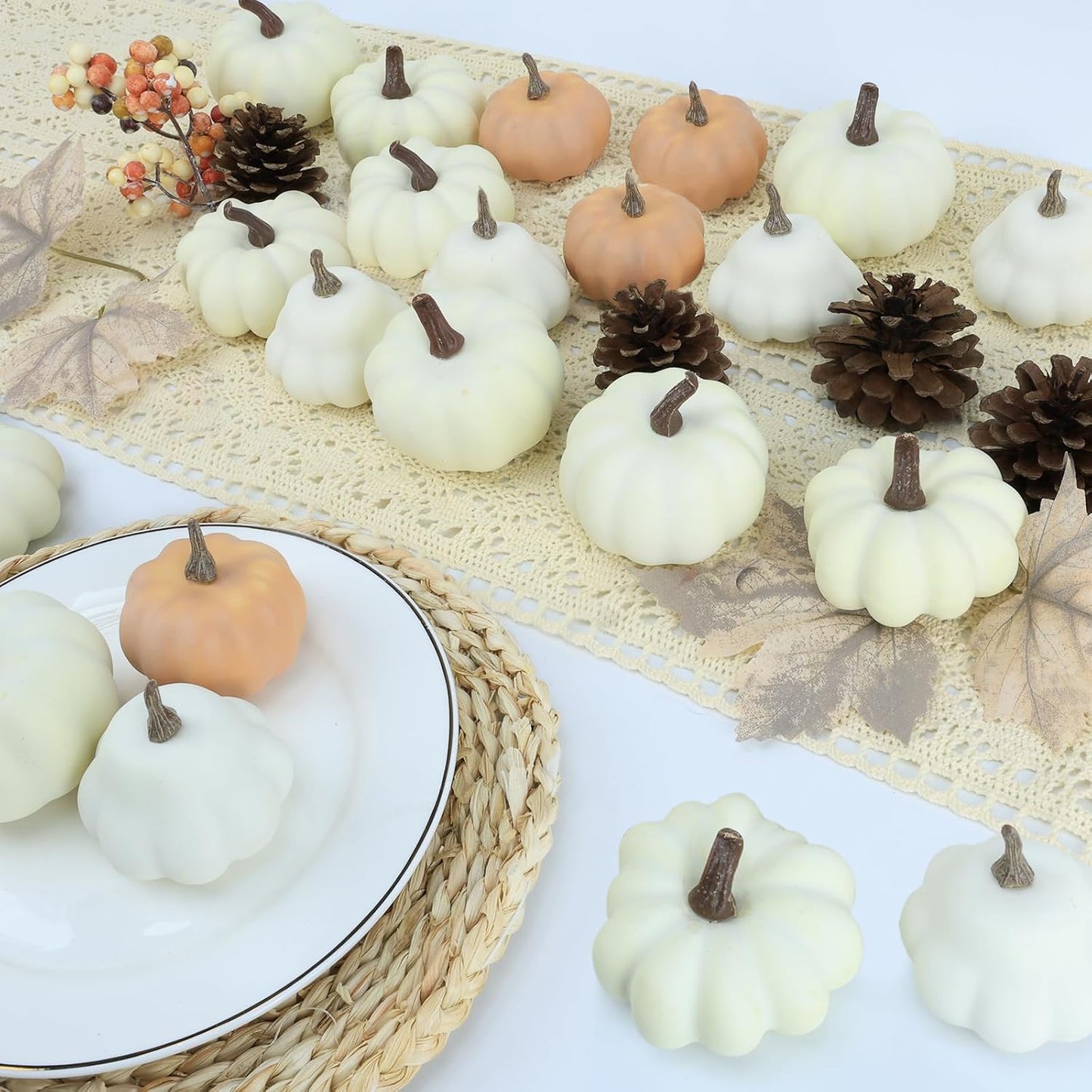 17 PCS Kit Artificial Pumpkins Decorations - Plastic Pumpkins for Fall Home Farmhouse Thanksgiving Mini Pumpkin Decor