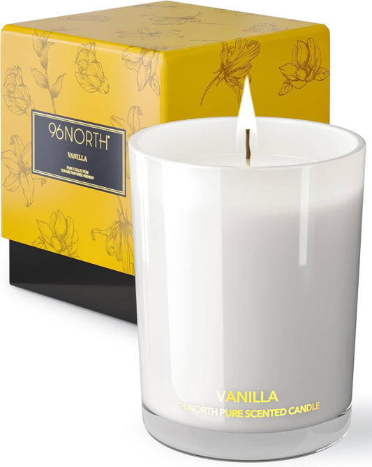 96NORTH | Pure Vanilla Candle | 100% Natural Soy Wax | One Wick Jar Candle | Natural Fragrance Technology | Non Toxic | Up to 35 Hours Burning Time | Aromatherapy Gift for Men and Women