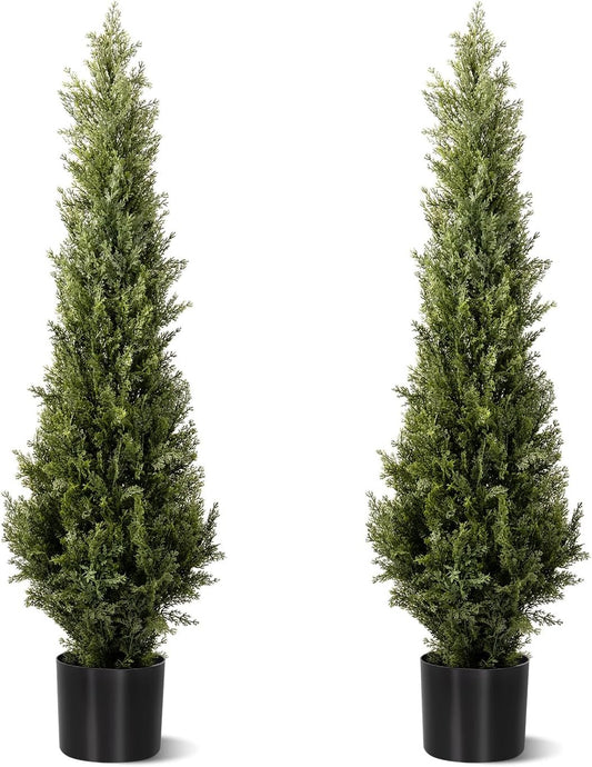 Artificial Cedar Topiary Trees 2 Set, Realistic Fake Cypress Tree Tall Faux Pine Shrubs Plants Artificial Cypress Trees for Home Offices Porch Decor (Cedar Topiary Trees, 3FT)