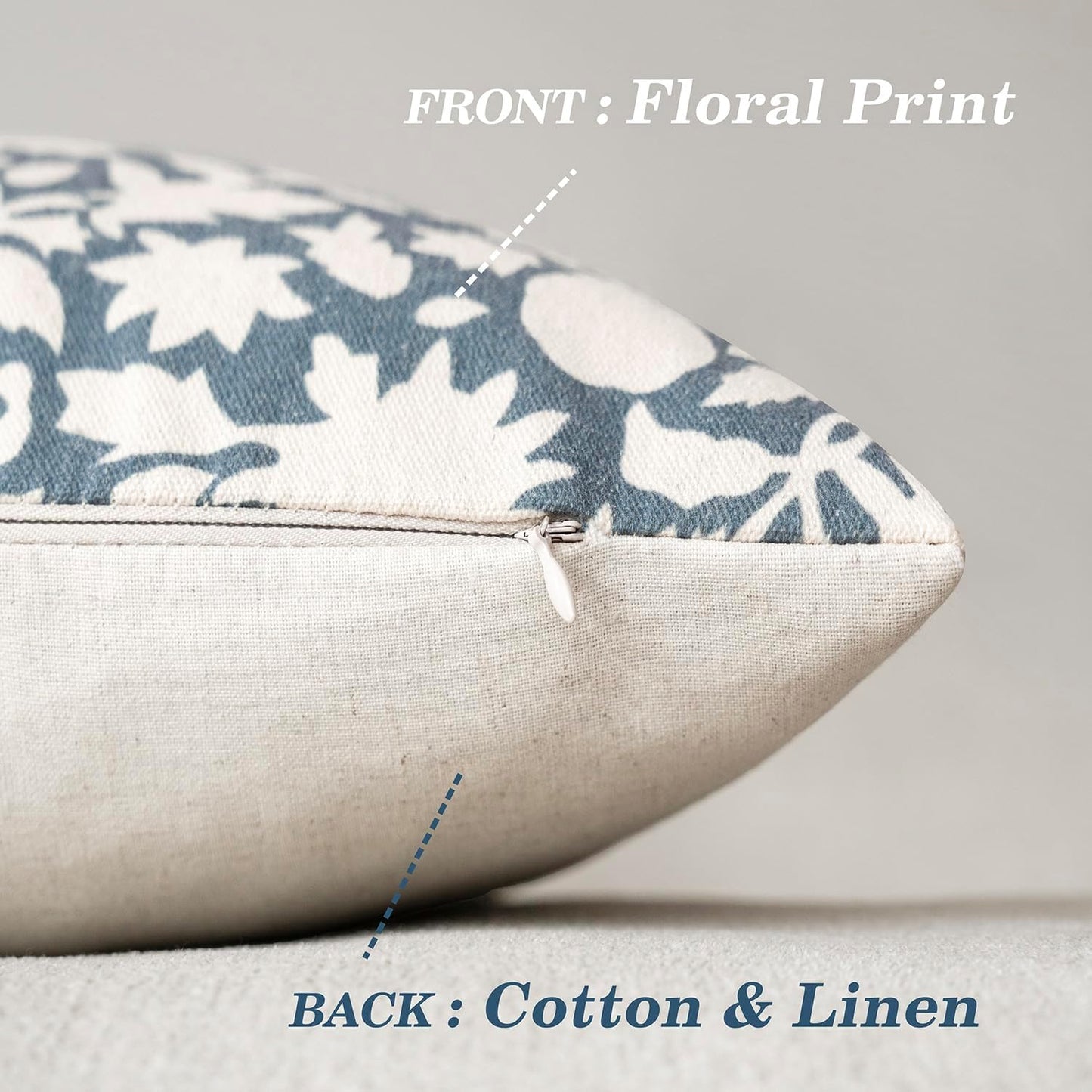 Foindtower Set of 2 Decorative Neutral Floral Throw Pillow Covers Accent Farmhouse Cushion Covers Boho Vintage Pillowcase for Couch Sofa Bedroom Living Room Home Decor Outdoor,18×18 Inch,Dusty Blue