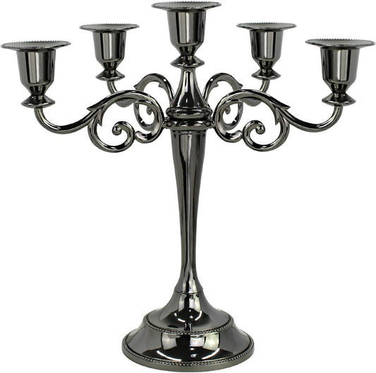 Metal Candelabra 5-Candle 10.1 Inch Tall Candle Holder Stick for Home Wedding Event and Party Festival,Black