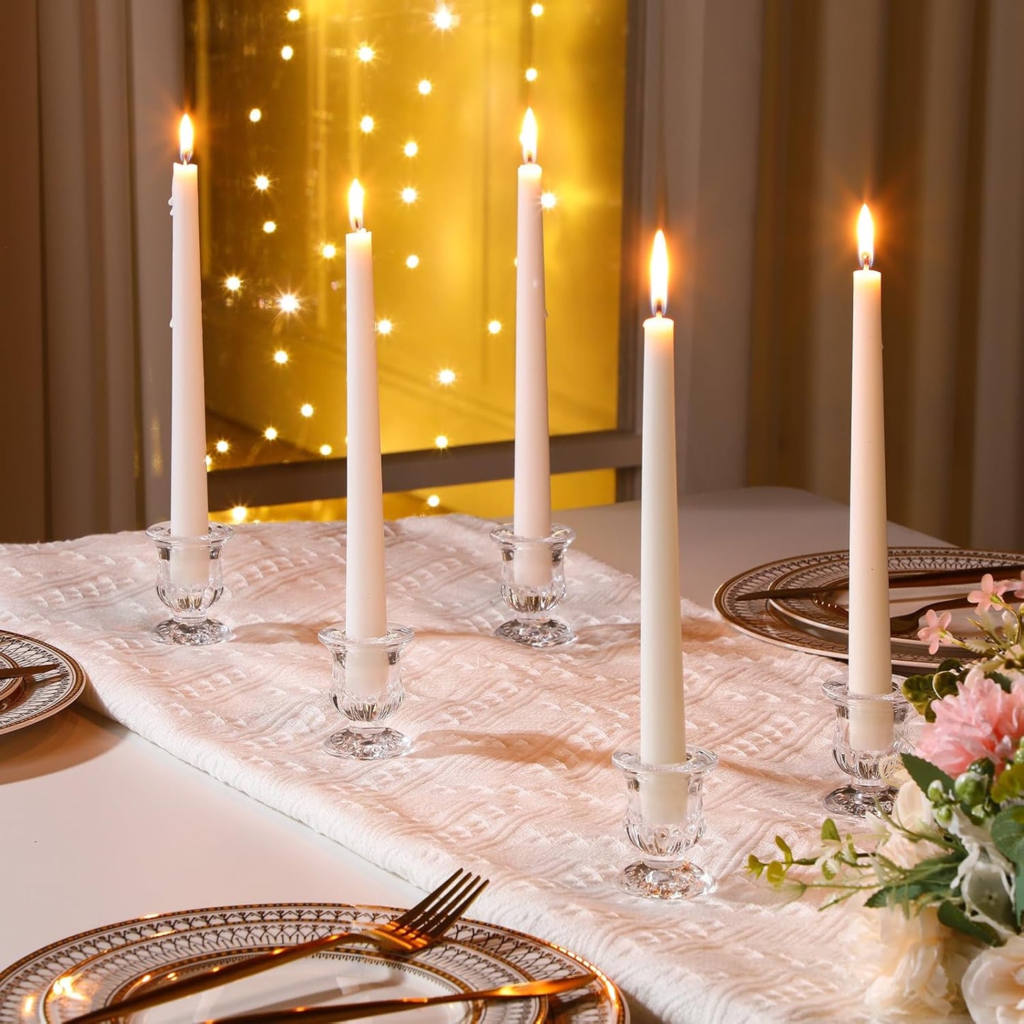 36 Pcs Glass Taper Candle Holders Bulk 2. 5 Inch Clear Candlestick Holder with Long Tapered Candles Candle Sticks Set for Table Centerpiece Wedding Christmas Party Decoration