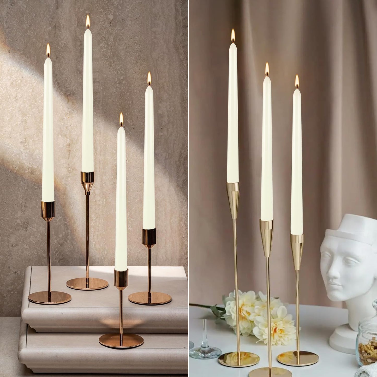 20 Pack Ivory Taper Candles 12 Inch Tall 3/4 Inch Thick Burn 10 Hours