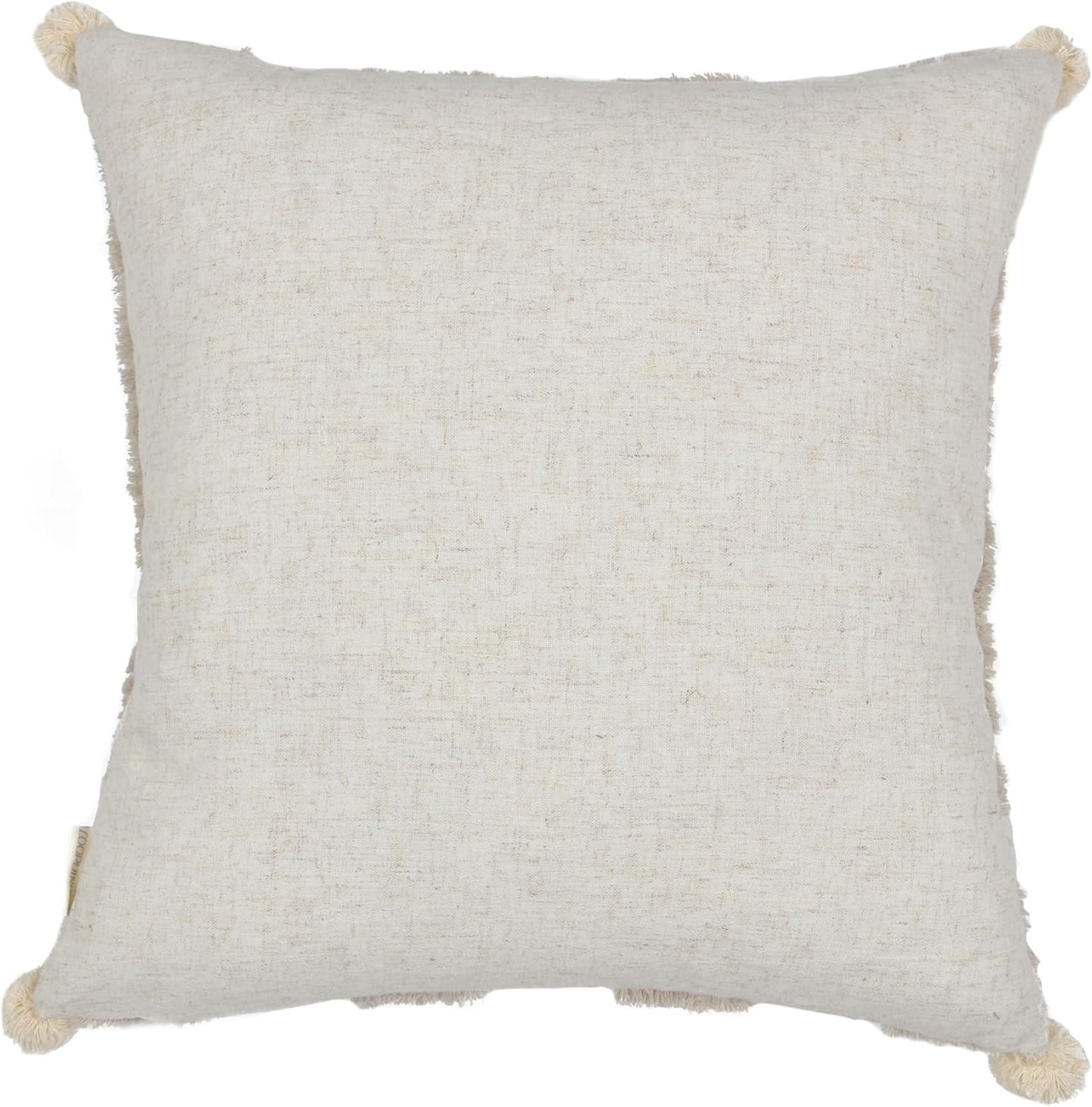 Boho Pillow Covers 18X18 Inch Boho Tufted Linen Throw Pillow Covers Decorative Pompoms Cushion Cover Farmhouse Pillow Case for Couch Sofa Bed Living Room Bedroom,Natural Beige