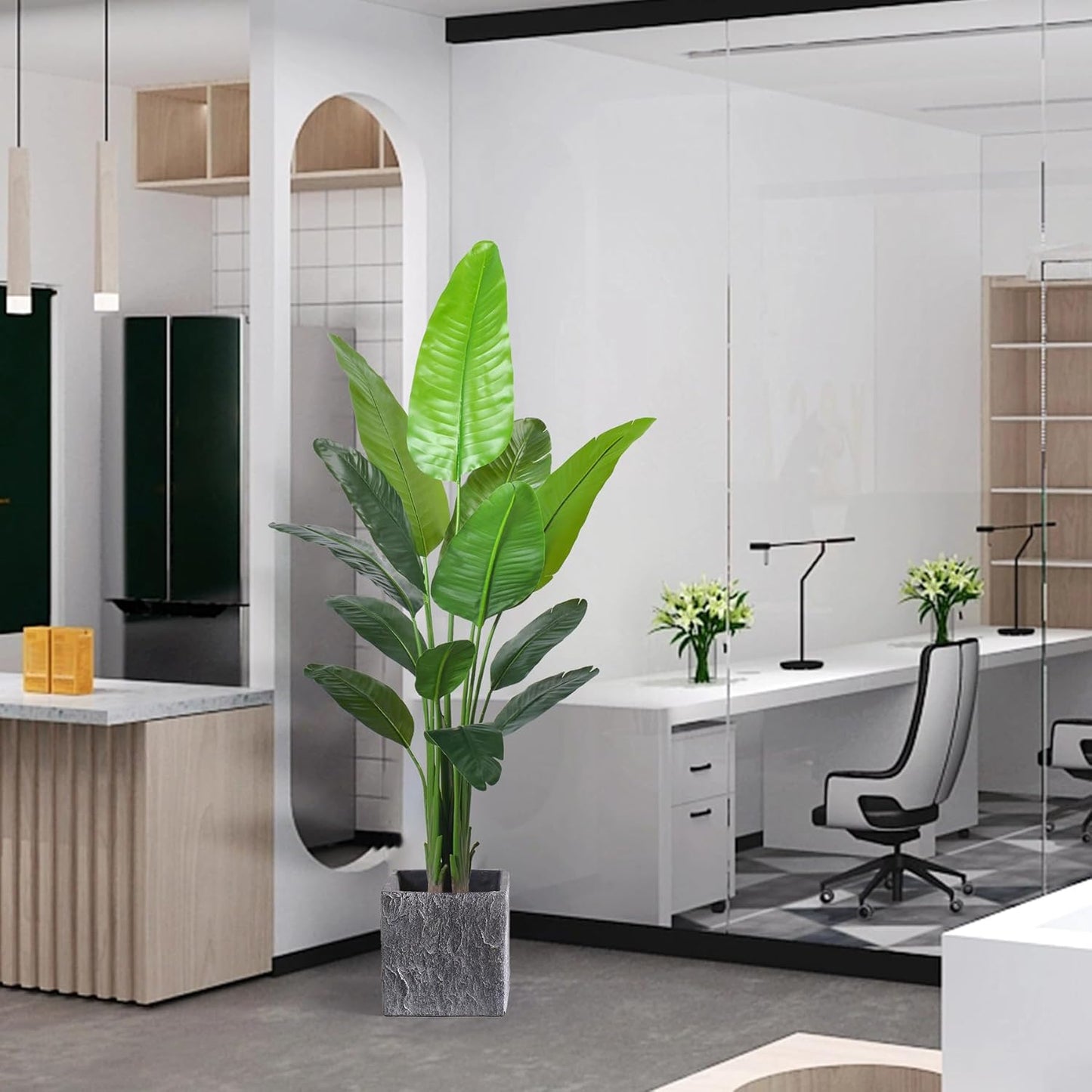 6FT Artificial Bird of Paradise Plant,Faux Palm Tree Potted Plant with Real Touch Leaves,Fake Trees for Home Living Room Office Indoor Outdoor Decor(6FT-1Pack)