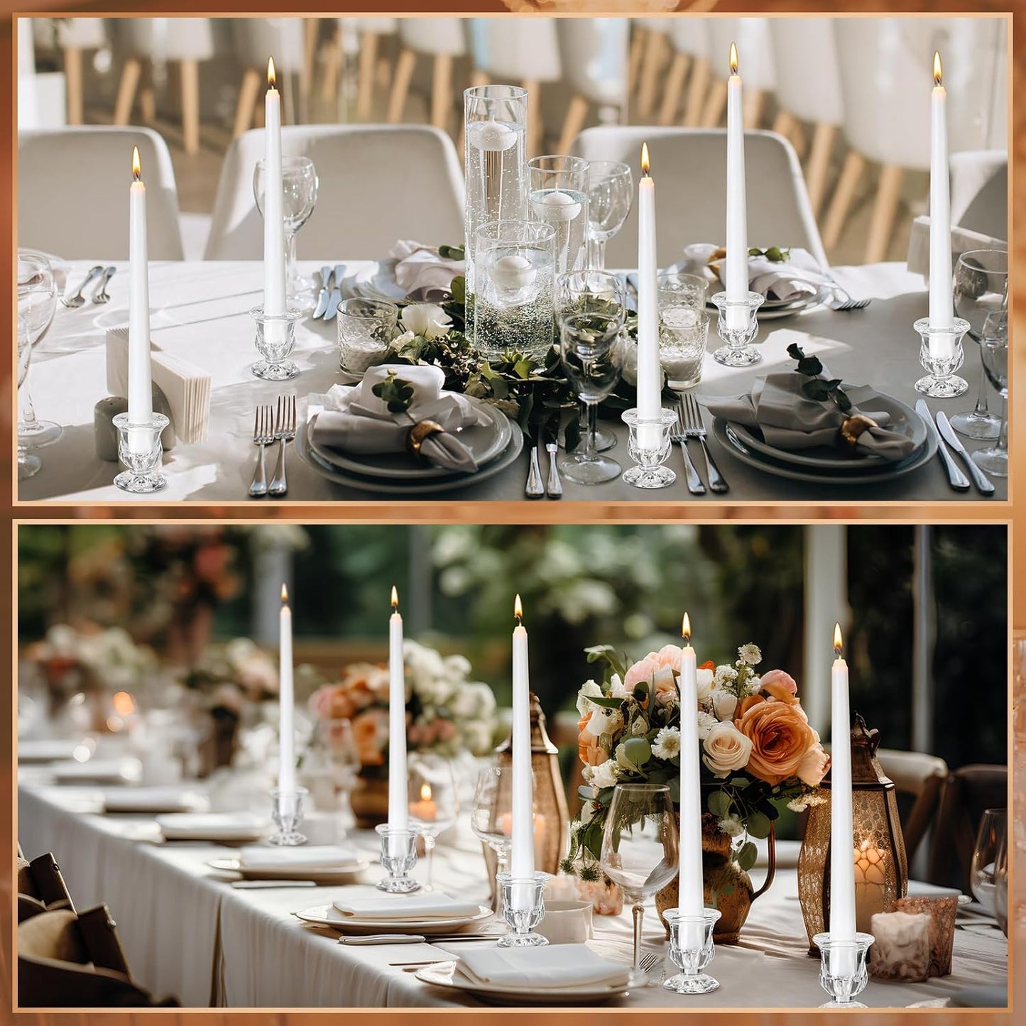 48 Pcs Glass Taper Candle Holders Bulk 2. 5 Inch Clear Candlestick Holder with Long Tapered Candles Candle Sticks Set for Table Centerpiece Wedding Christmas Party Decoration