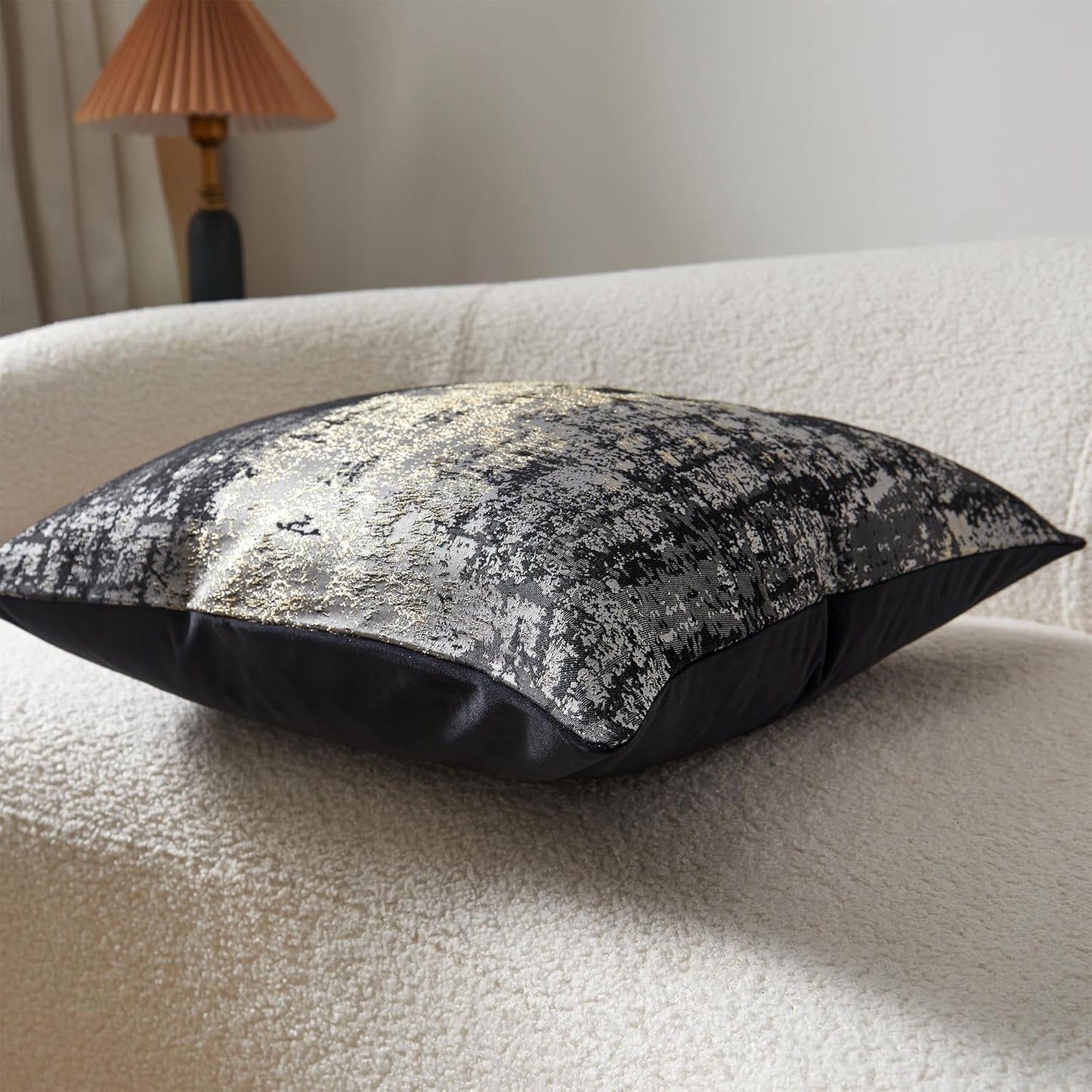 THE-TINOART Charcoal Gray & Black Pillow Cover 22x22 - Gold Embroidered Luxury Jacquard, Modern Reversible Throw Pillow Cover for Sofa/Bed, Velvet Backing