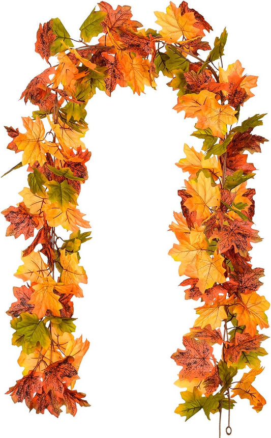 2 Pack Fall Maple Leaf Garland Artificial Maple Garland, Autumn Hanging Fall Leave Vines for Indoor Outdoor Wedding Thanksgiving Dinner Party Decor