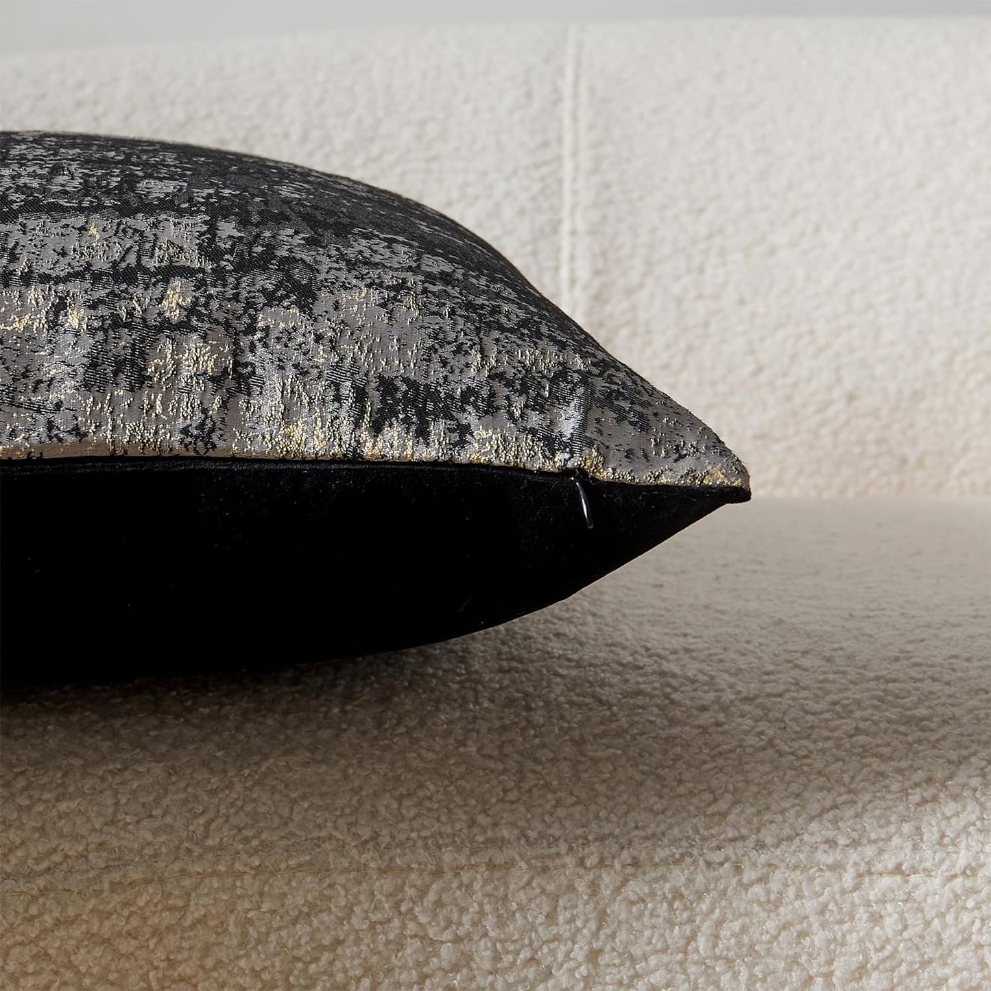 THE-TINOART Charcoal Gray & Black Pillow Cover 18x18 - Gold Embroidered Luxury Jacquard, Modern Reversible Throw Pillow Cover for Sofa/Bed, Velvet Backing