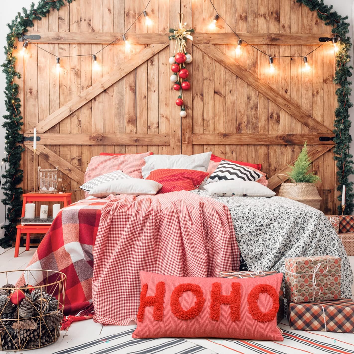 HOHOHO Red Christmas Pillow Covers Christmas Decorations Rectangle Lumbar Waist Throw Pillow Covers for Couch Sofa Bed Living Room 12X24 Inches