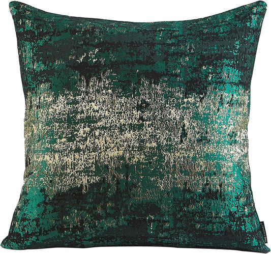 THE-TINOART Luxury Neon Moss Green Jacquard Pillow Cover 20x20 - Reversible Gold Threaded Embroidered Design, Holiday Throw Pillow Case for Couch, Sofa, Bed Décor