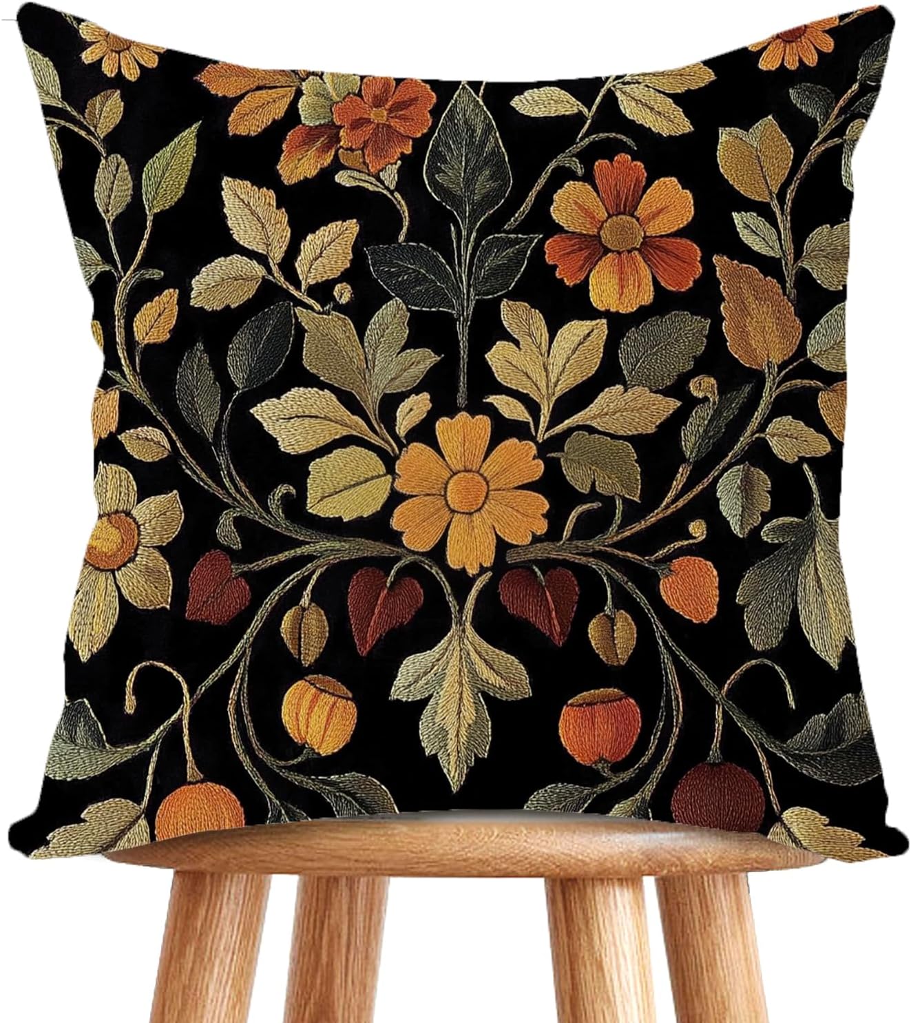 William Morris Abstract Vintage Print Floral Velvet Design Throw Pillow Covers Home Decor, Retro Art Deco Pillowcase Cushion Cover for Bed Sofa Living Room, Square 18x18inch (Black-Floral2)