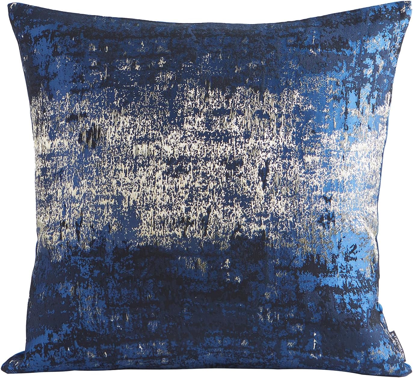 THE-TINOART Navy Gold Jacquard Modern Pillow Cover 20x20 - Reversible Design with Gold Thread Embroidery, Luxury Velvet Back for Sofa & Bed Decor