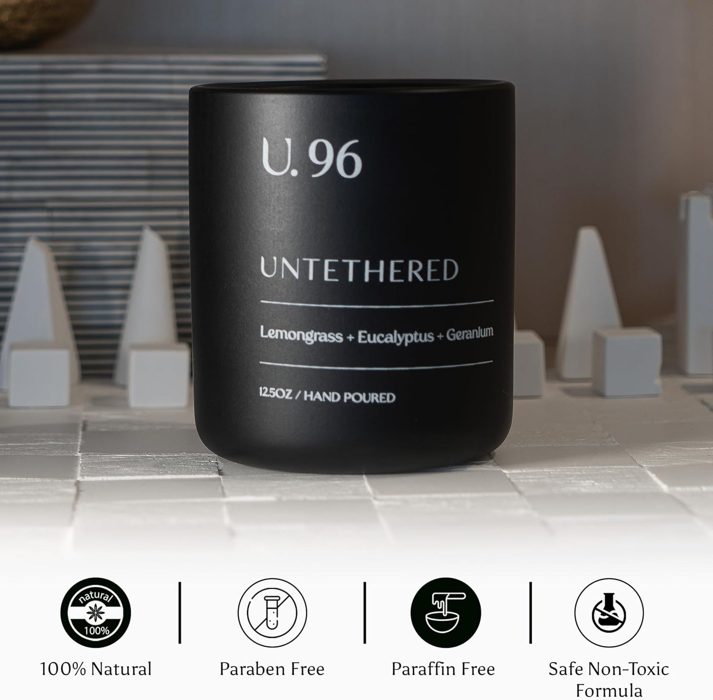 U.96 Luxury Scented Candle – Lemongrass, Eucalyptus & Amber | Hand-Poured in USA w/ 100% Natural Coconut & Apricot Wax | Double Wick, Long-Lasting Aromatherapy Candle for Home, Gift, & Rest (12.5 oz)