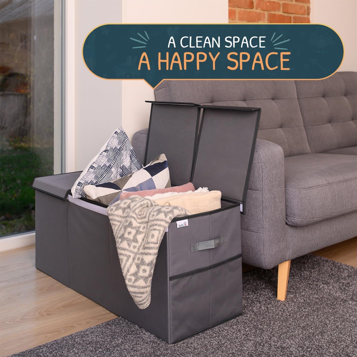 Extra Large Toy Storage Organizer with Lid - Sturdy, Collapsible Toy Chest Storage Box Design - Toys Bin with Dividers for Kids, Nursery, Bedroom, Playroom 37"x16"x14"