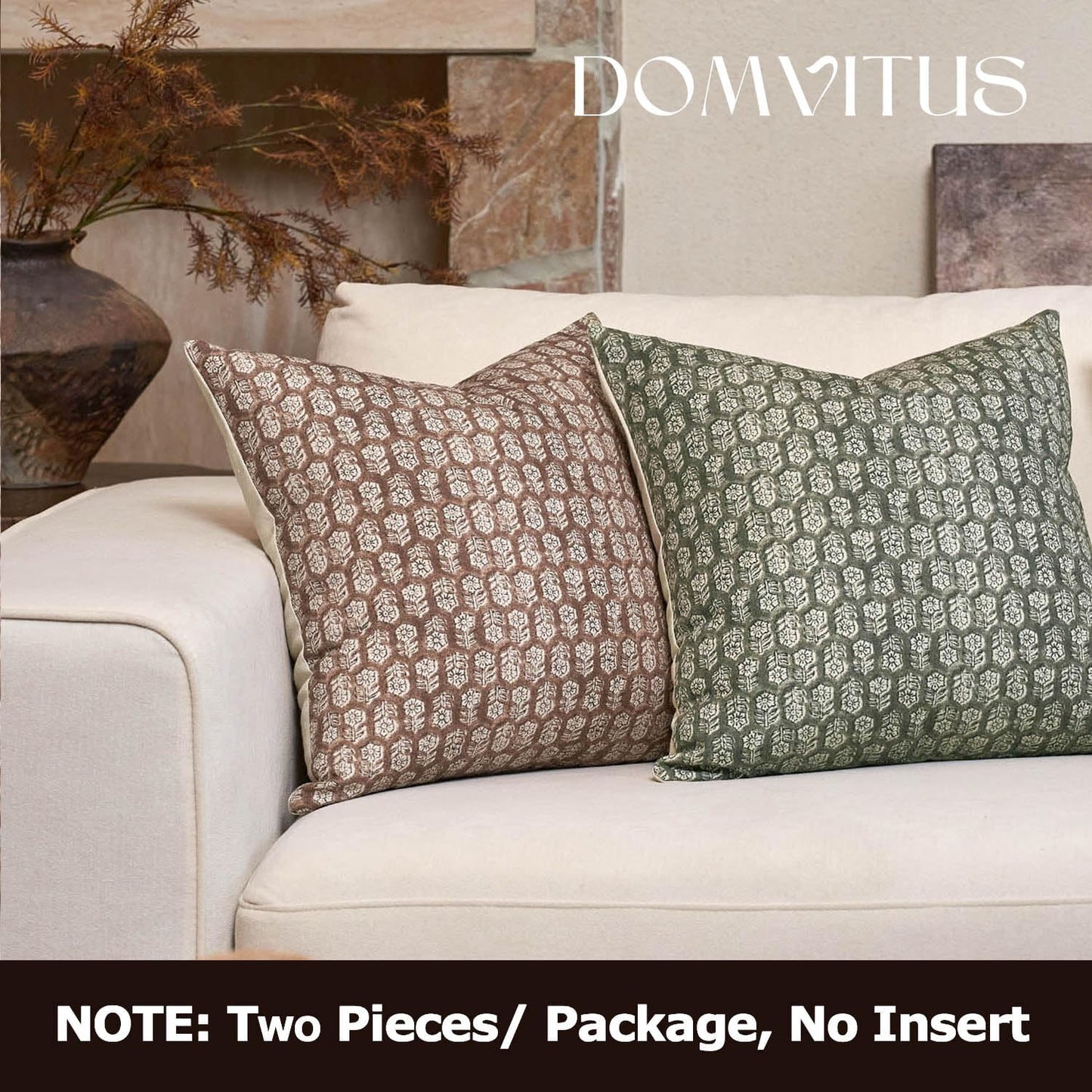 DOMVITUS Floral Pillow Covers Set of 2, Throw Pillow Covers 20x20, Floral Print Neutral Accent Decorative Pillow Covers for Living Room, Bed, Cognac Brown