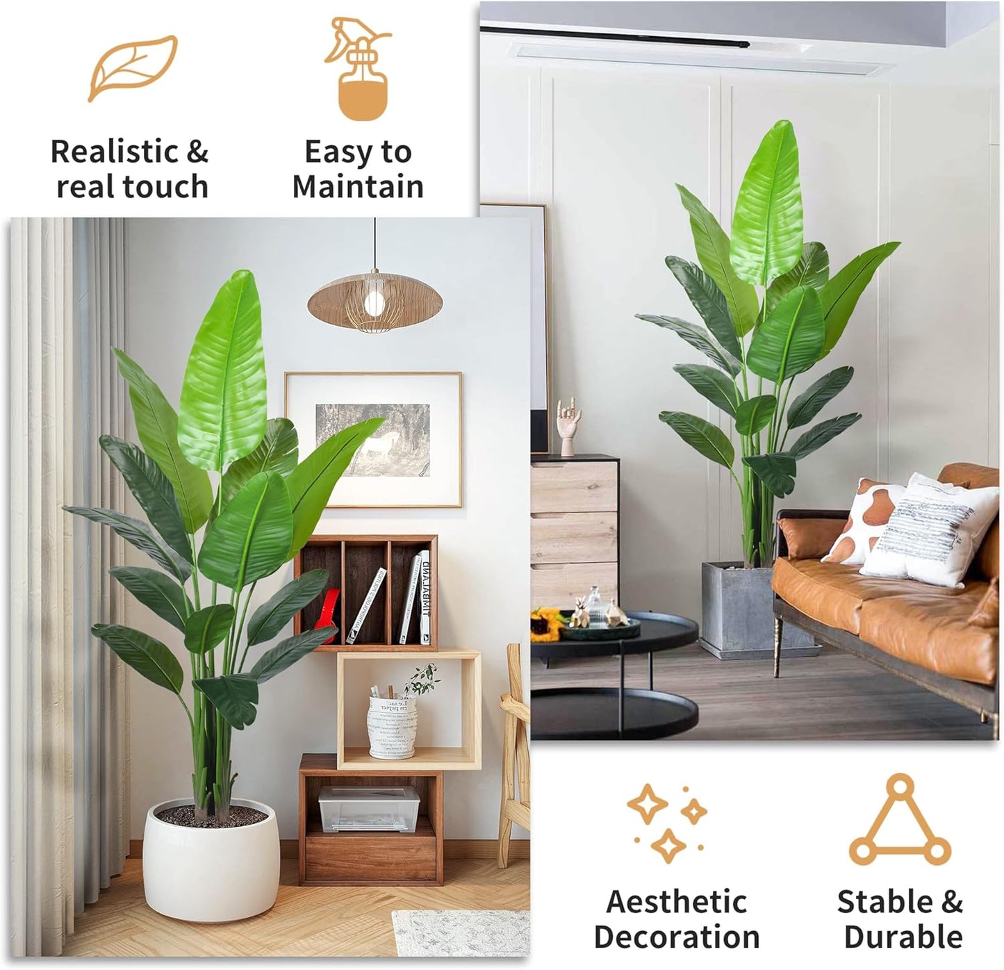 6FT Artificial Bird of Paradise Plant,Faux Palm Tree Potted Plant with Real Touch Leaves,Fake Trees for Home Living Room Office Indoor Outdoor Decor(6FT-1Pack)