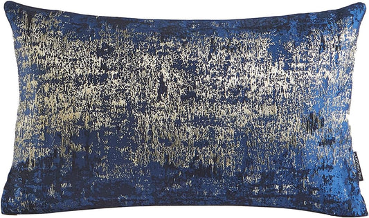 THE-TINOART Navy Gold Jacquard Pillow Cover 12x20 - Reversible Design with Gold Thread Embroidery, Luxury Velvet Back for Sofa & Bed Decor