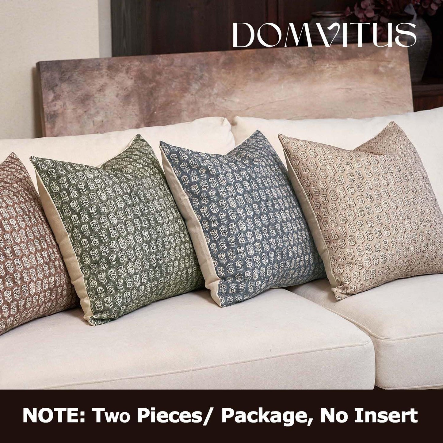 DOMVITUS Floral Pillow Covers Set of 2, 24x24 Pillow Covers, Floral Print Neutral Accent Decorative Pillow Covers for Living Room, Bed, Dusty Blue