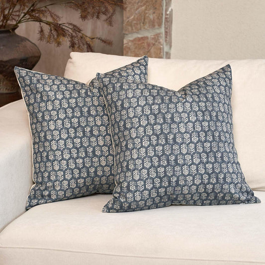 DOMVITUS Floral Pillow Covers Set of 2, Throw Pillow Covers 18x18, Floral Print Neutral Accent Decorative Pillow Covers for Living Room, Bed, Dusty Blue