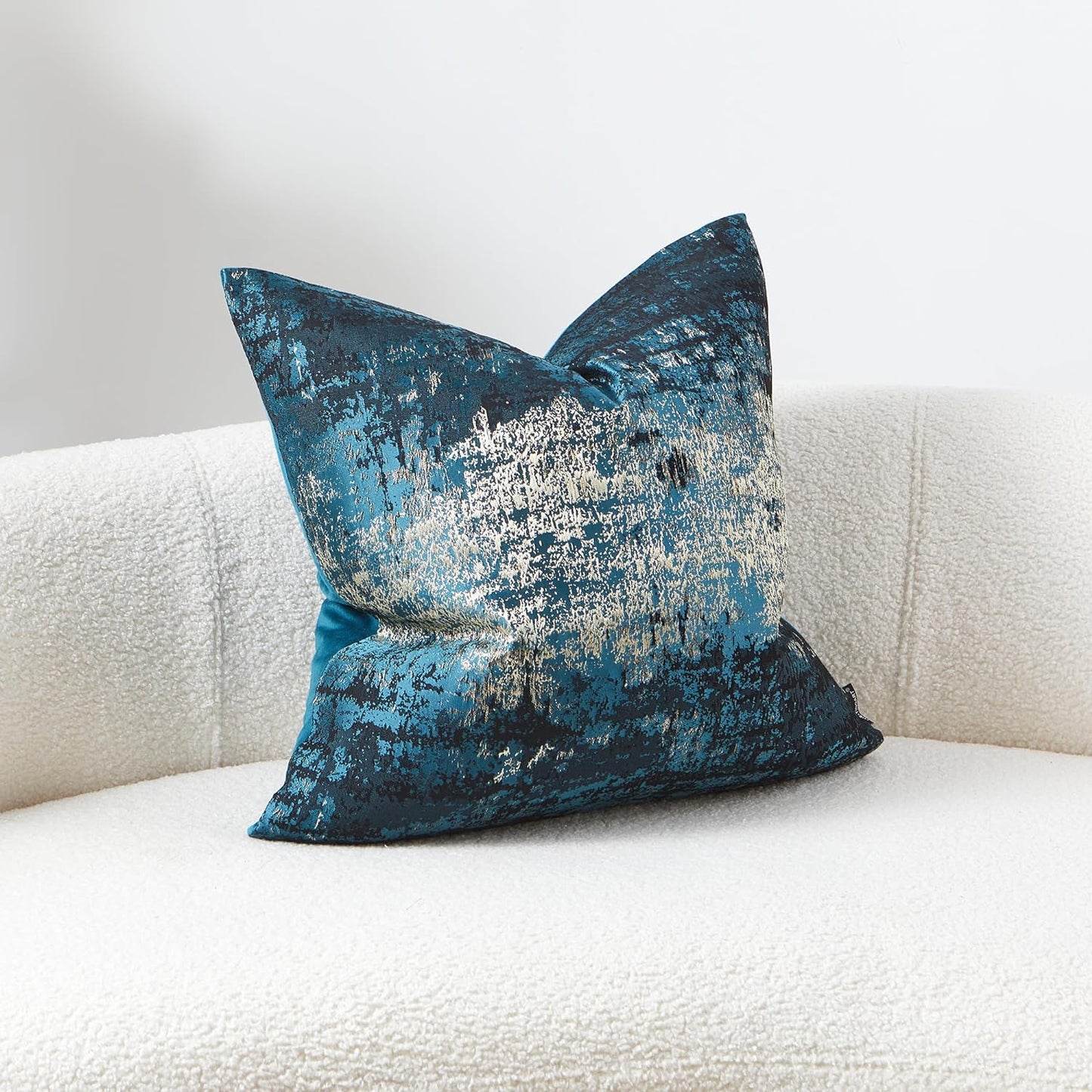 THE-TINOART Teal & Gold Embroidered Jacquard Pillow Cover 20x20 - Luxury Reversible Decorative Throw Pillow Cover with Gold Thread & Velvet Backing, Elegant Holiday Home Decor