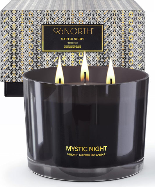 96NORTH Luxury Black Candle | Large 3-Wick Jar Candle | Up to 40 Hours Burning Time | 100% Natural Soy Wax | Relaxing Aromatherapy Aesthetic Candle | Housewarming Gift for Men and Women