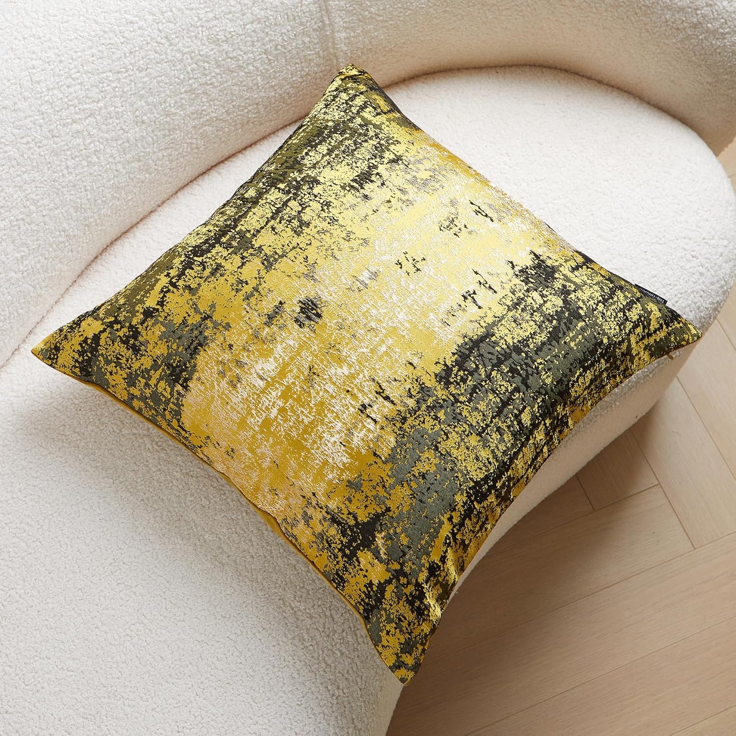 THE-TINOART Sun Gold & Black Jacquard Pillow Cover 24x24 - Luxury Embroidered Decorative Throw Pillow Cover, Reversible with Metallic Thread & Velvet Backing, Elegant Home Décor