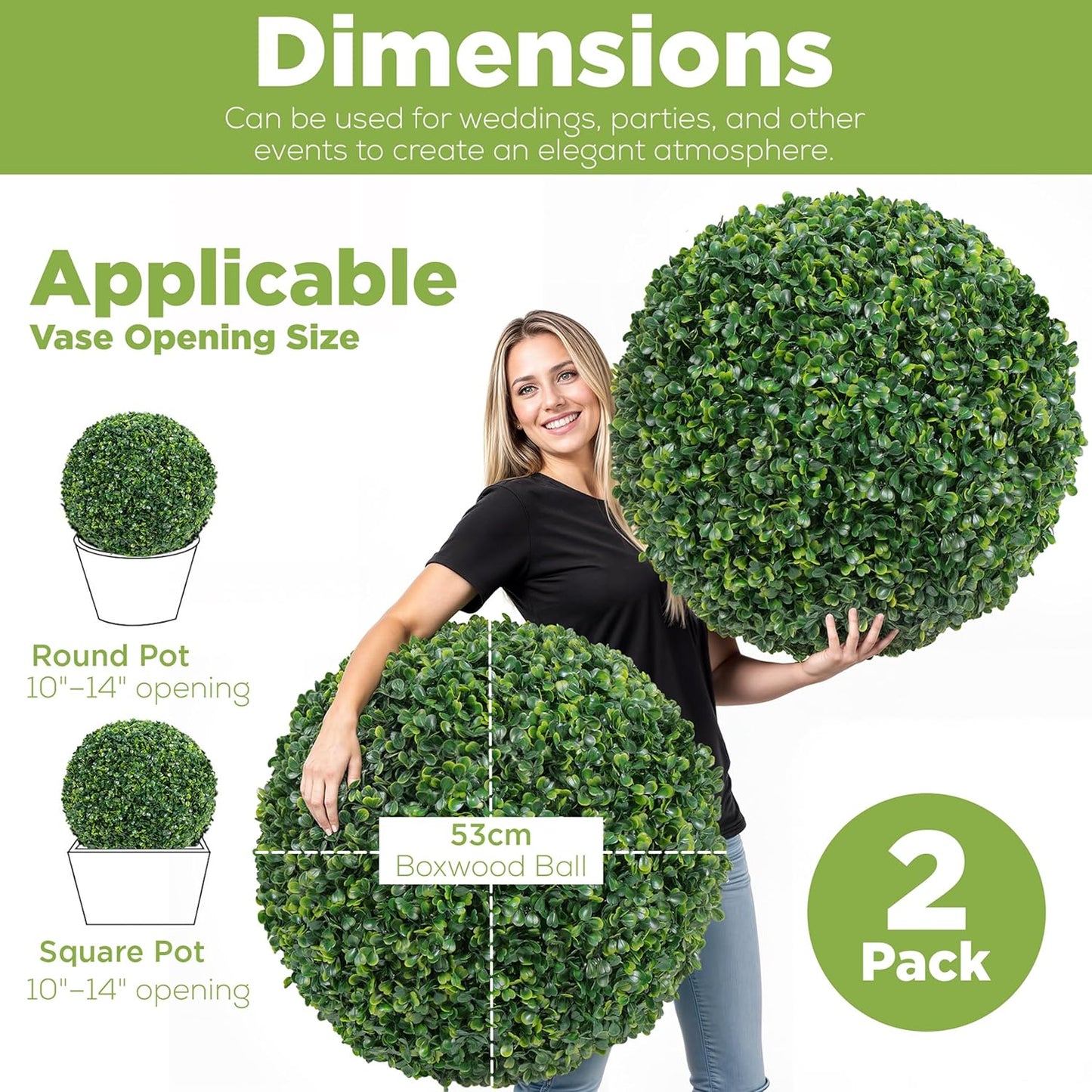 DRAY Premium 20.87" Faux Boxwood Balls – Set of 2 Artificial Topiary Spheres for Outdoor & Indoor Use – Realistic, UV-Resistant, Weatherproof Decorative Greenery – Check Measurements