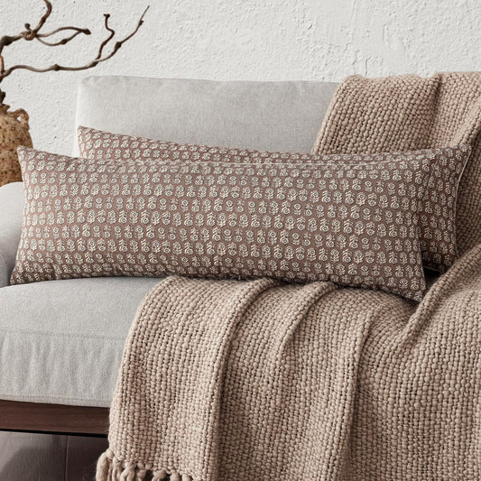 Foindtower Set of 2 Decorative Floral Long Body Lumbar Throw Pillow Covers Vintage Accent Farmhouse Cushion Covers Neutral Home Decor for Sofa Couch Chair Bedroom Living Room Outdoor,14×36 Inch,Brown